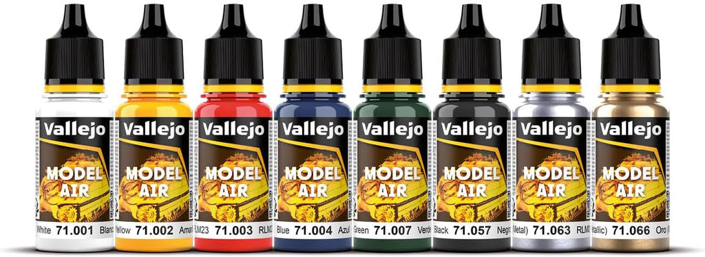 Model Air Basic Colors | Acrylic Paint Set | Pre Thinned Airbrush Ready Formula | 8 Basic Shades | Non-Toxic Water