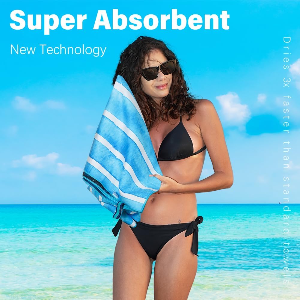 Microfiber Beach Towel,Compact 71x32 Inch,Lightweight,Blue | Extra Large,Sand Free,Thin,Absorbent,Quick Dry for