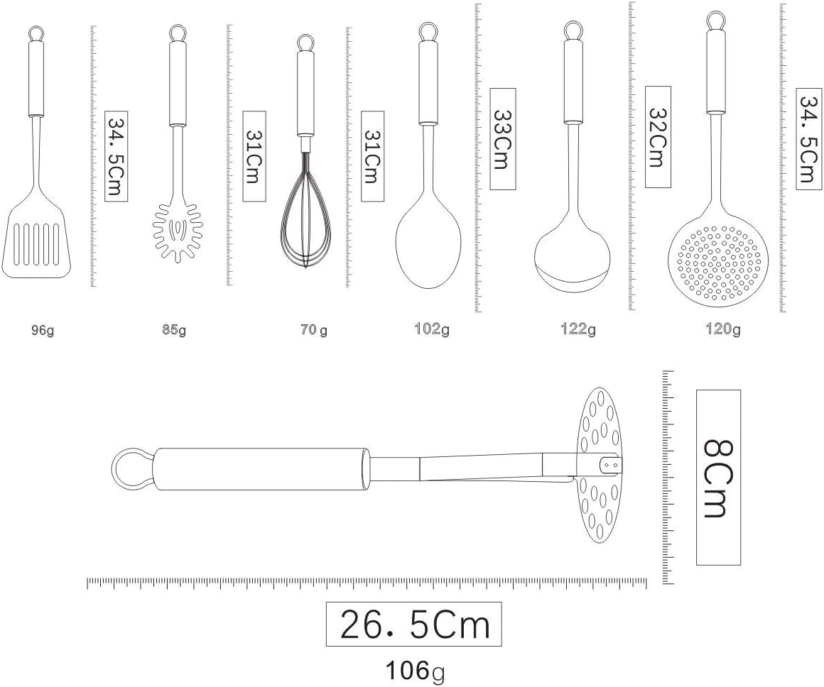 Cooking Utensil Set 8 Piece, Stainless Steel Kitchen Tool Set with Stand,Cooking Utensils, Slotted Tuner, Ladle