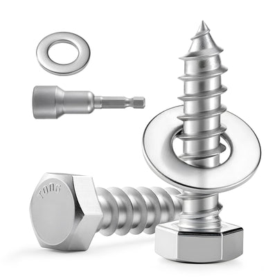 30 Sets 1/4" x 1-1/4" Hex Head Lag Screws Bolts with Flat Washers 304 Stainless Steel 18-8 Heavy Duty Lag Screw for
