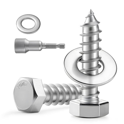30 Sets 1/4" x 1-1/4" Hex Head Lag Screws Bolts with Flat Washers 304 Stainless Steel 18-8 Heavy Duty Lag Screw for