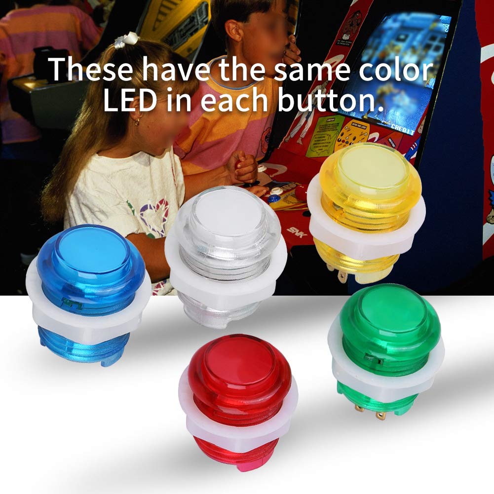 5PCS 24mm/0.94in 5V LED Illuminated Push Button with Micro Switches, Suitable for Consoles with Animation and Game Types