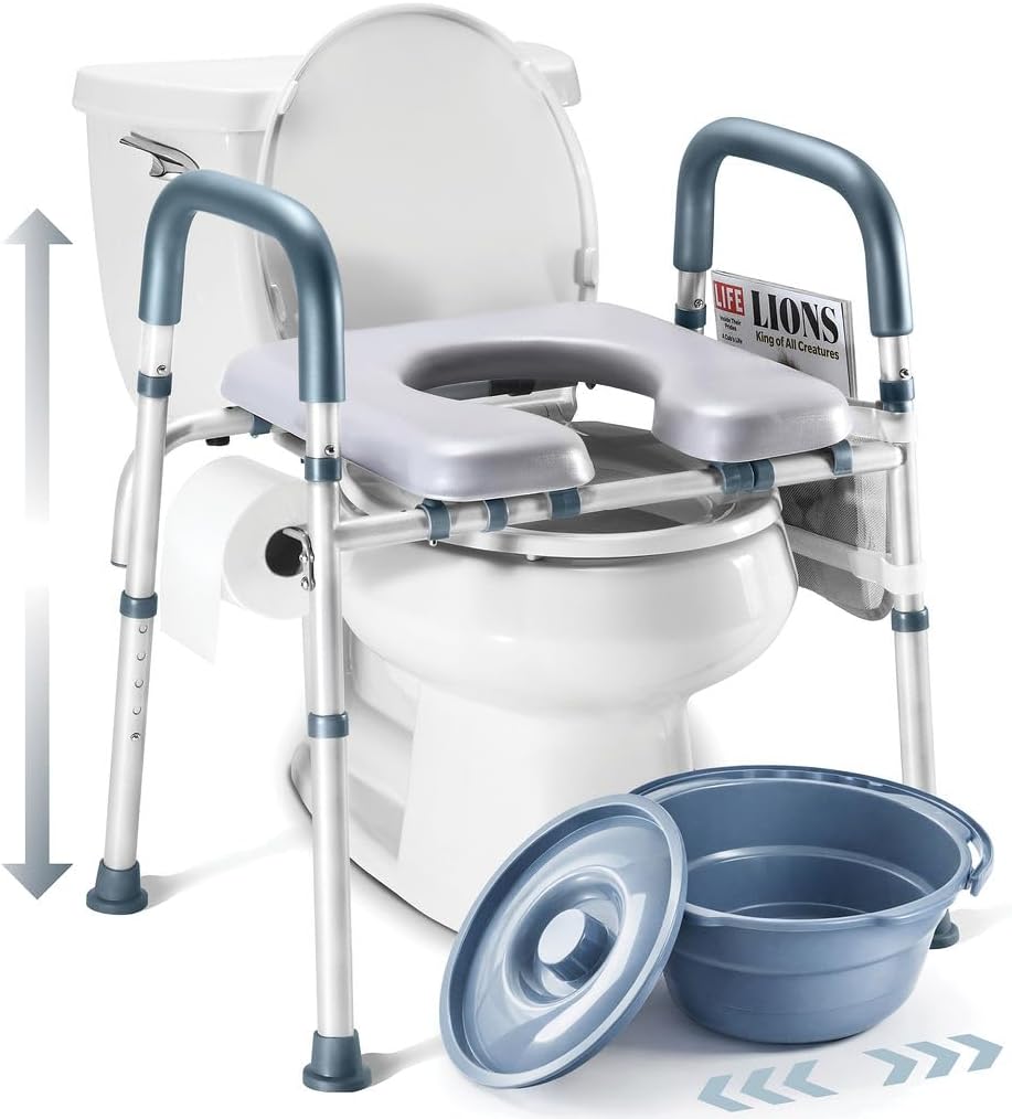 Toilet Seat Risers for Seniors Bedside Commode for Elderly Width and Height Adjustable Raised Toilet Seat with