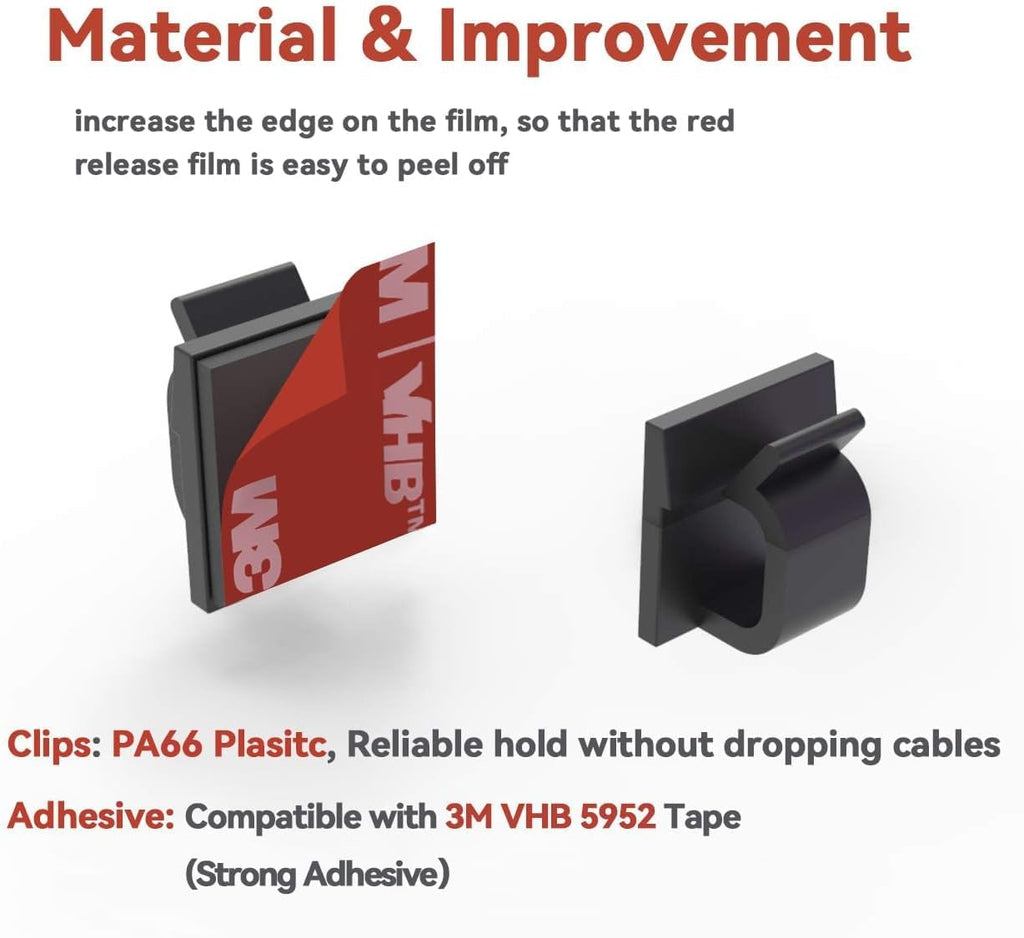 Cable Clips 40pcs with Strong Adhesive Tapes,Wire Holder Organizer Cord Management for Car, Office and Home (Black