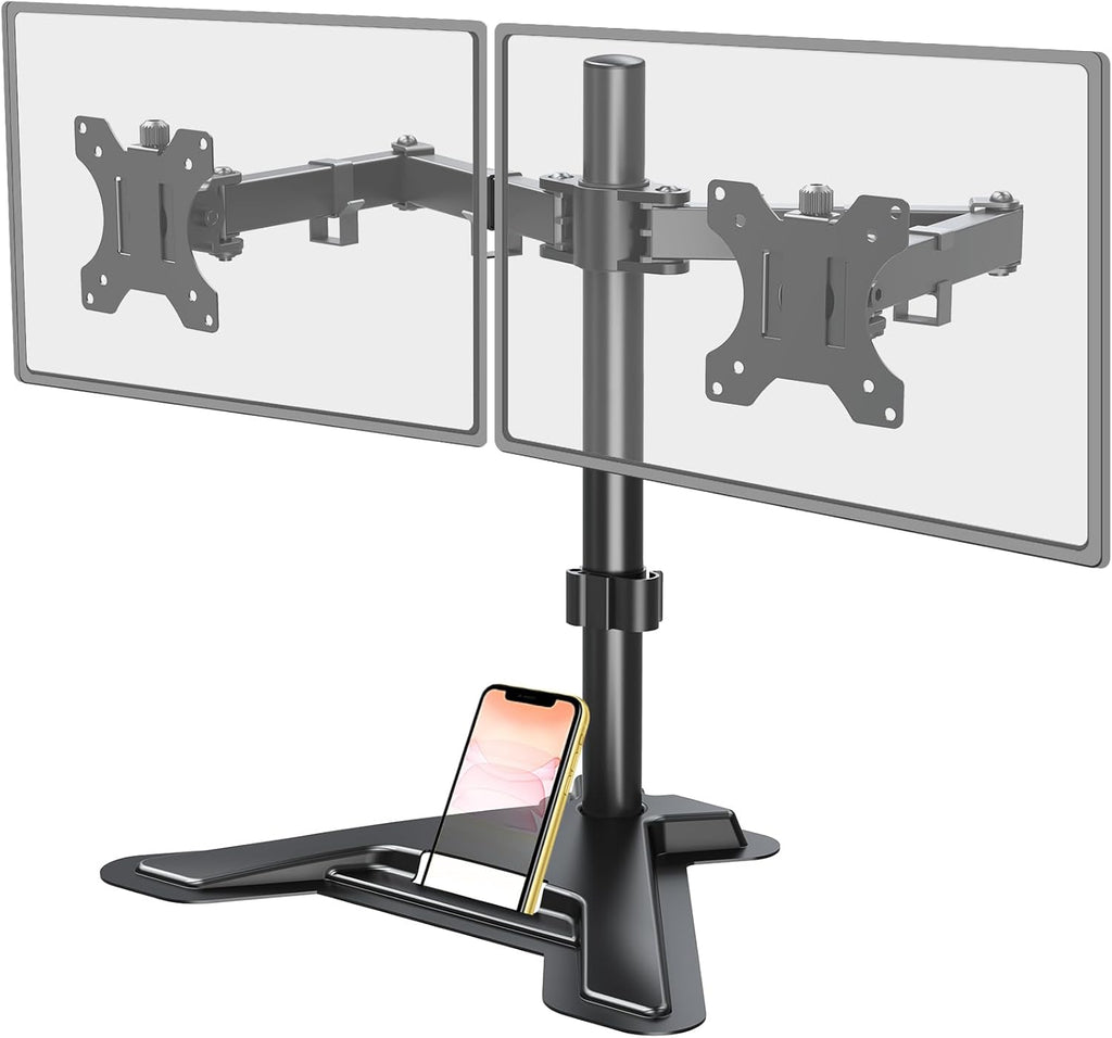 Dual Monitor Stand, Free-Standing Full Motion Monitor Desk Mount Fits 2 Screens up to 27 inches,17.6lbs with Height