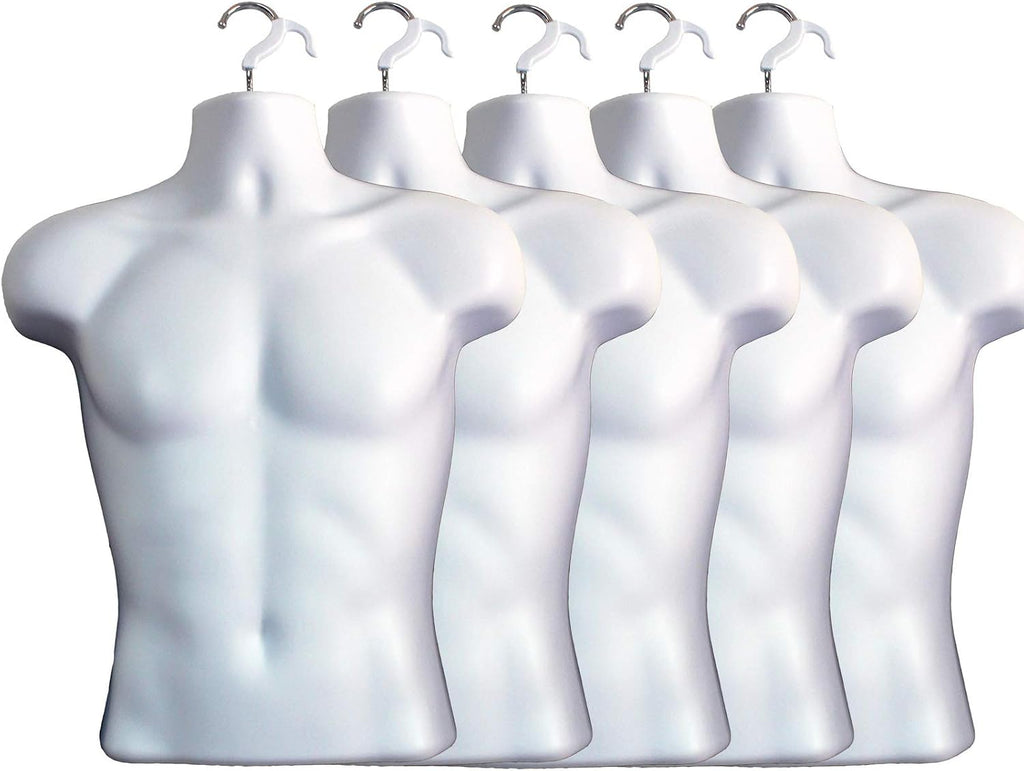 Male Mannequin Torso Hollow Back Body Stackable Dress Form with Hanging Hooks for Tshirt Display, Countertop, Craft