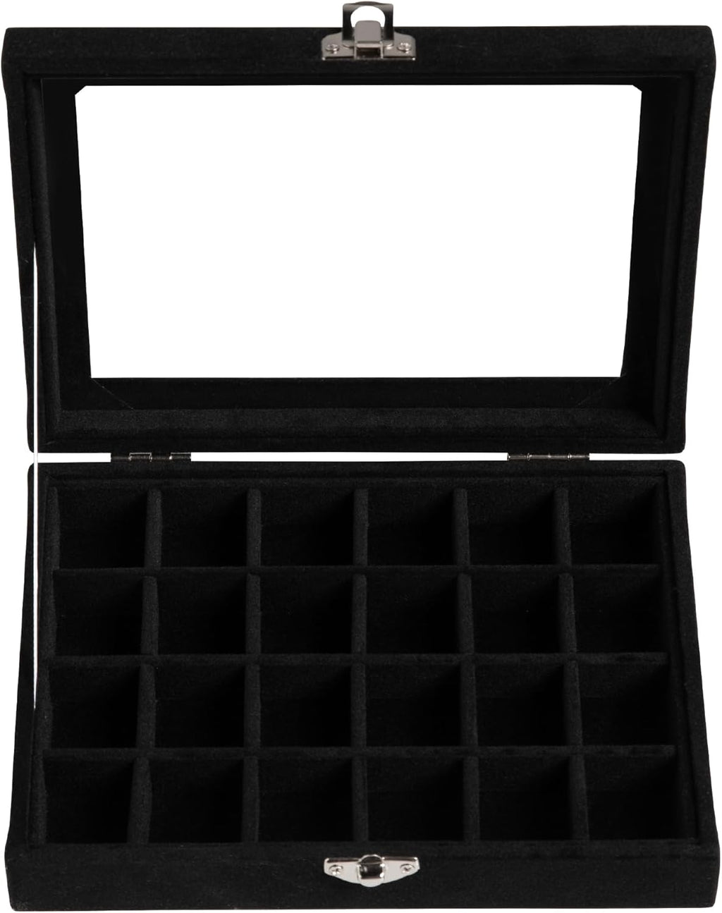 24 Grid Jewelry Tray,Velvet Stud Earring Organizer,Small Jewelry Organizer with Clear Lid,Lockable Earring Holder