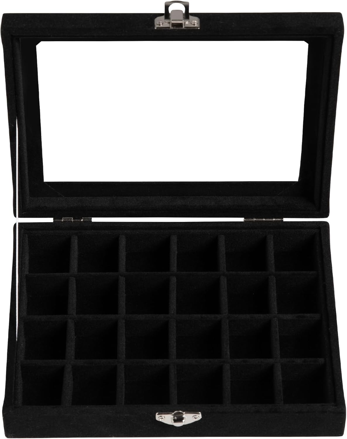 24 Grid Jewelry Tray,Velvet Stud Earring Organizer,Small Jewelry Organizer with Clear Lid,Lockable Earring Holder