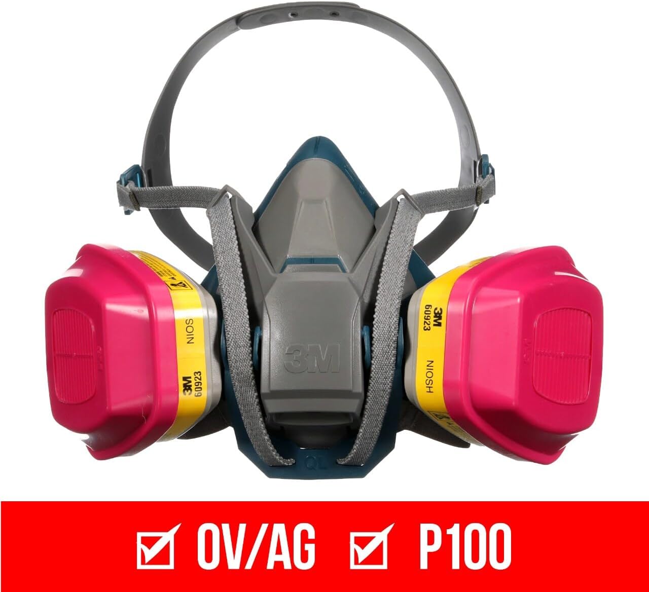 3M Multi-Purpose Quick Latch Reusable Respirator 65023QLH1-DC, OV/AG/P100, Mdm, 1-Fcpc, 1-pr of 60923 Crtrdg/Fltrs