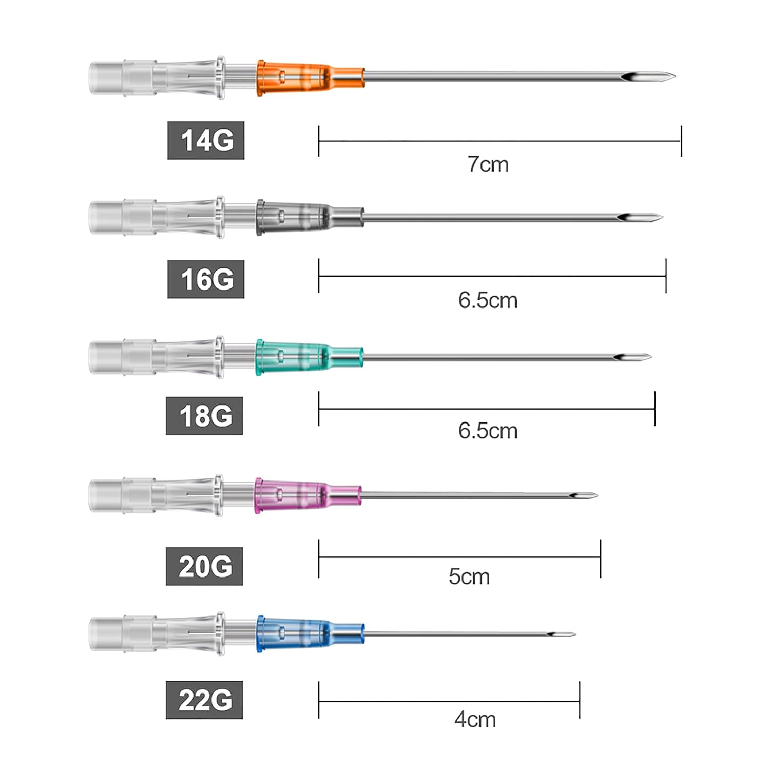 Catheter Piercing Needles - 50 Pcs 14G, 16G, 18G, 20G, 22G IV Catheter Piercing Needles for Ear Nose Lip Tongue Belly