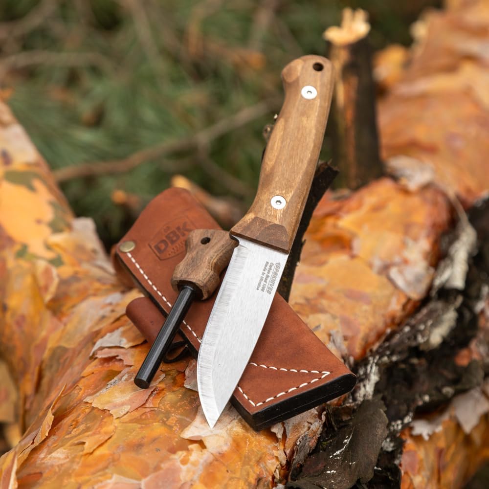 Bushmate 2.0 Designed by DBK - Bushcraft Knife - Fixed-Blade Carbon Steel Knife with Leather Sheath & Firestarter