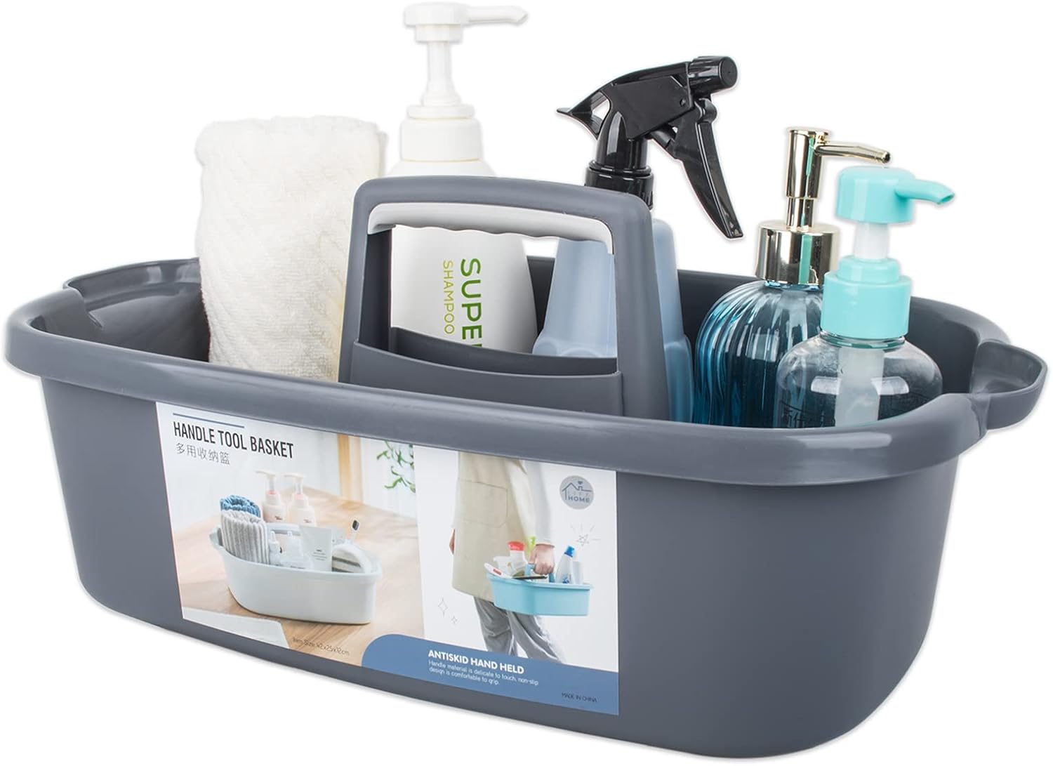 Large Cleaning Supplies Caddy Portable Shower Basket Supply Organizer with Handle Plastic Bucket Tool Storage for