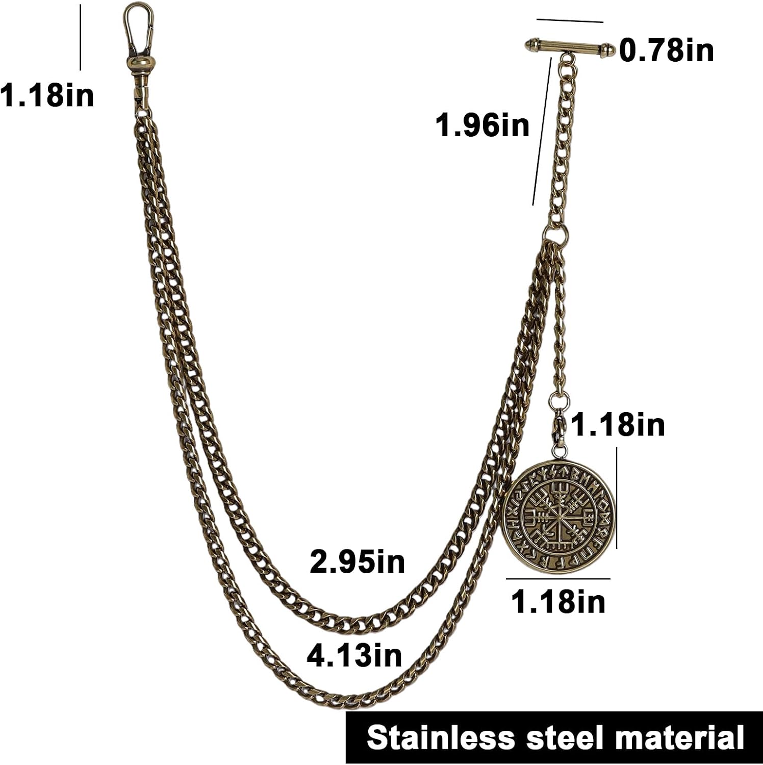 Pocket Watch Chain，Watch Chain Men, Double-Layer Design, with Two Hooks, Halloween, Thanksgiving and Christmas Vests
