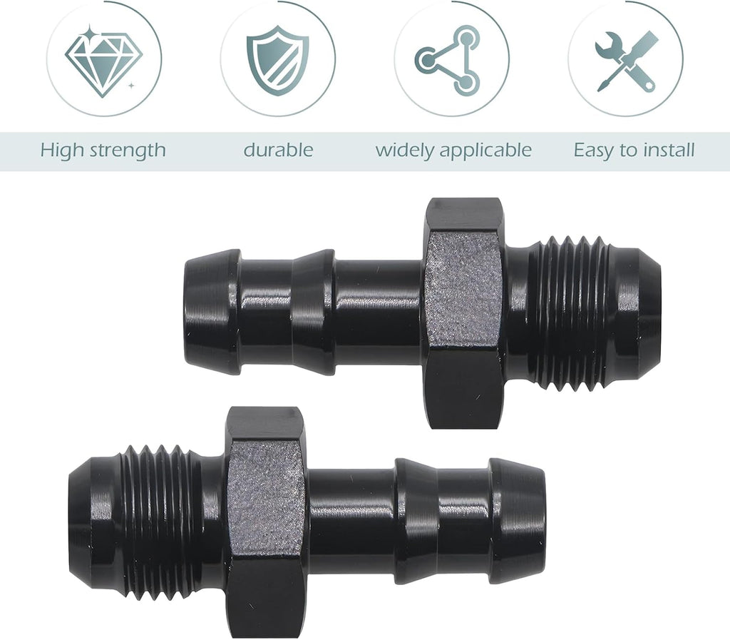 2PCS 6AN Male Flare to 3/8“ Hose Barb Straight Fitting Adapter, Aluminum Fuel Line Connector Work for Fitting Fuel Line (Black)