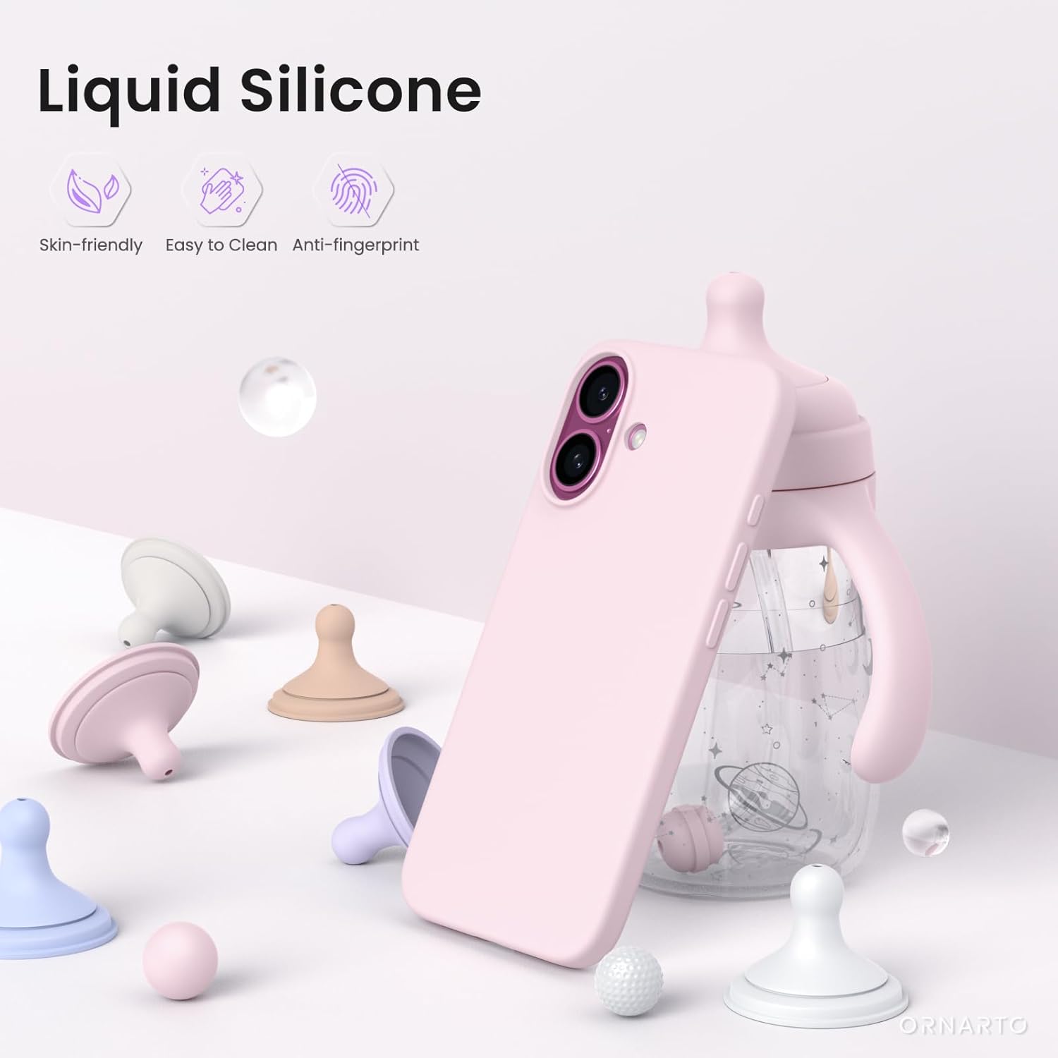 Compatible with iPhone 16 Case 6.1", Slim Liquid Silicone 3 Layers Full Covered Soft Gel Rubber Shockproof Phone
