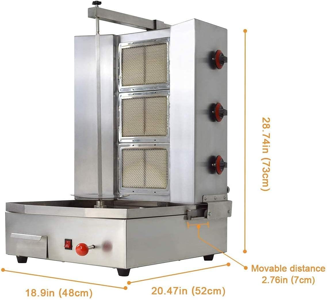 Shawarma Machine with 3 Burners Roaster Kitchen Kebab Grill Propane Gyro Machine Automatic Rotation for Restaurant