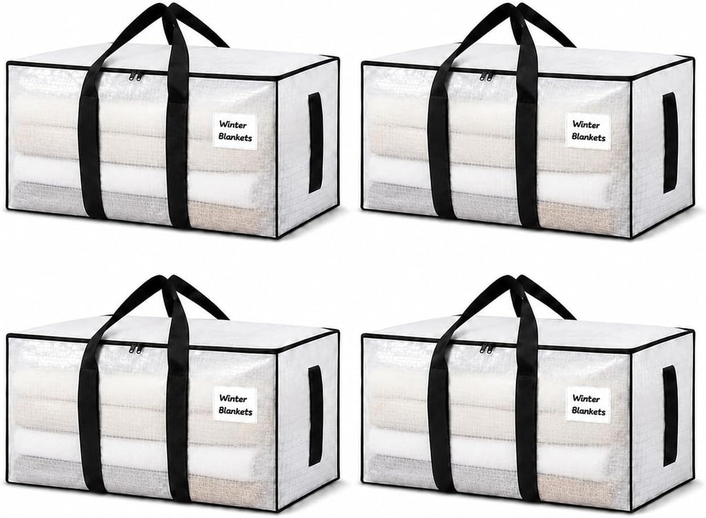 Moving Bags with Handles, 4 Pack Large Storage Bags for Moving, Heavy Duty PP Clothes Storage Bags with Zipper