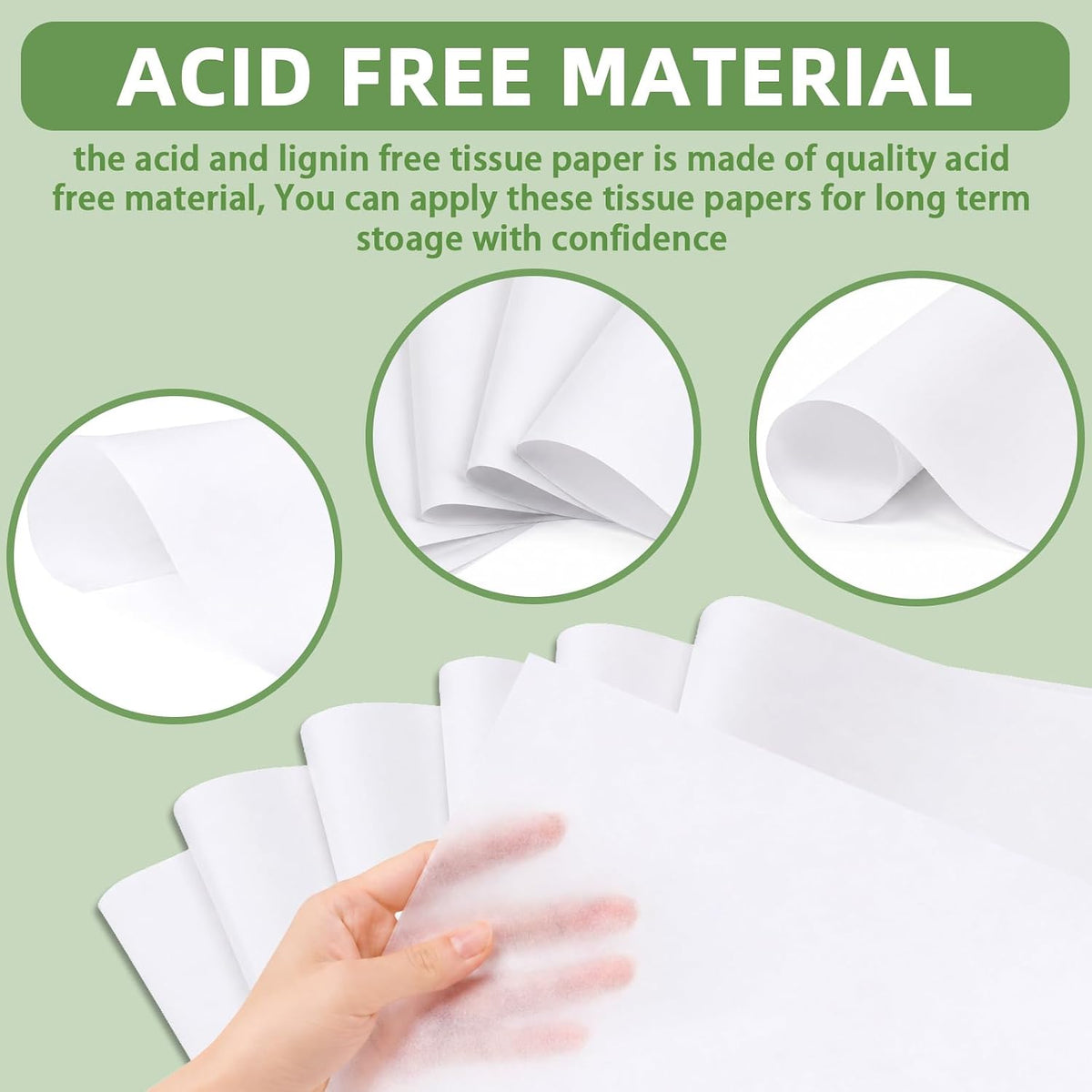 Acid Free Tissue Paper for Storage, 300 Sheets 24 x 33 in Bulk Large White Tissue Paper, Archival Packing Paper for