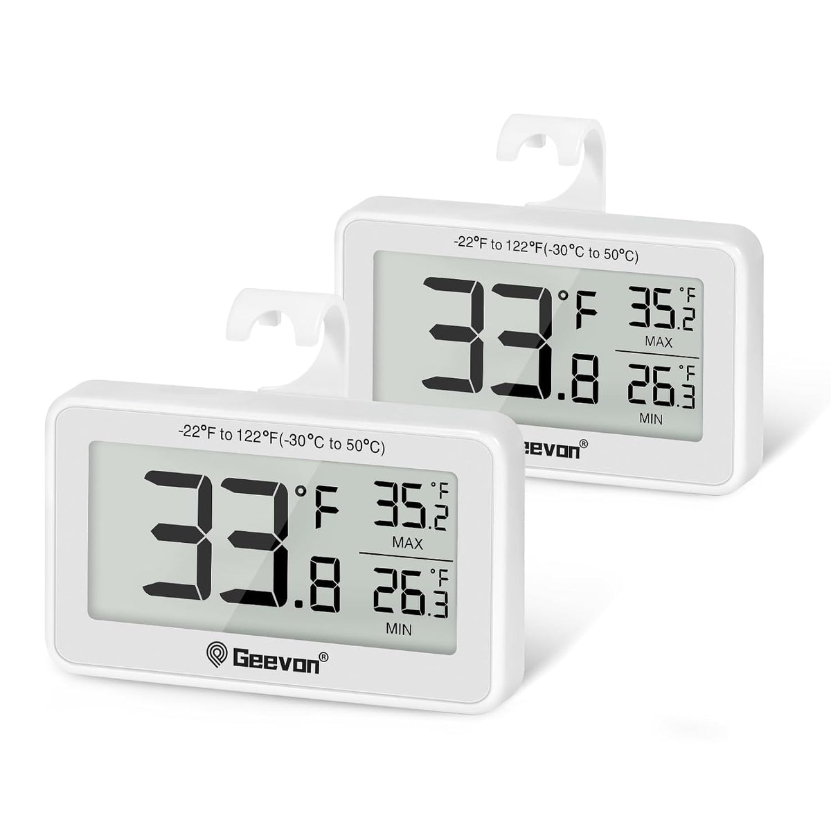 2 Pack Refrigerator Thermometer Digital Fridge Thermometer IP65 Waterproof with Large LCD Display,Max/Min Record