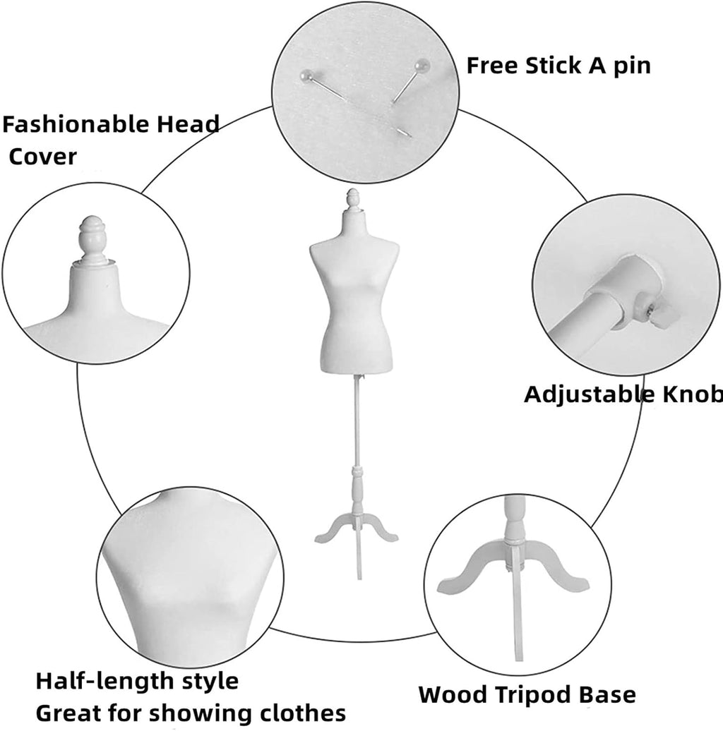 Female Dress Form Mannequin Torso with Wooden Tripod Stand 55-67 Inch Height Adjustable Mannequin Body for Sewing