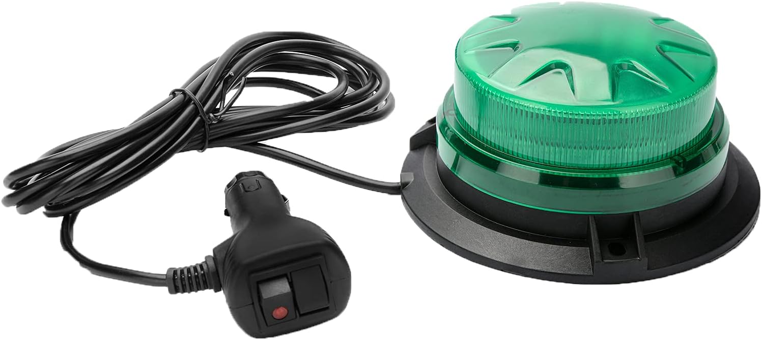 Green Led Emergency Strobe Beacon Lights for Car Vehicles 12V 24V 24-LEDs | Magnetic Mount, 8 Flash Model, Warning