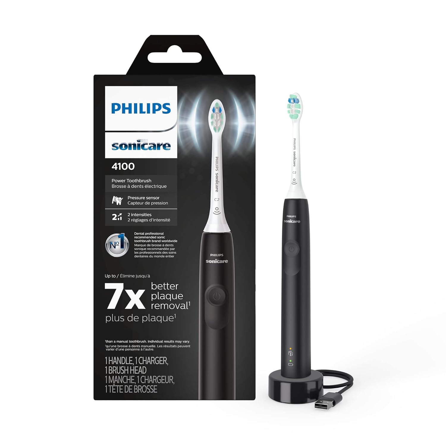 Power Flosser 3000, White, HX3711/20 & 4100 Power Toothbrush, Rechargeable Electric Toothbrush with Pressure Sensor