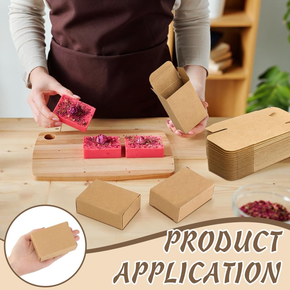 120Pcs Soap Packaging Boxes, 2.4x1.2x3.3 inch Tan Kraft Paper Containers, No Window, Rectangle Gift Boxes for