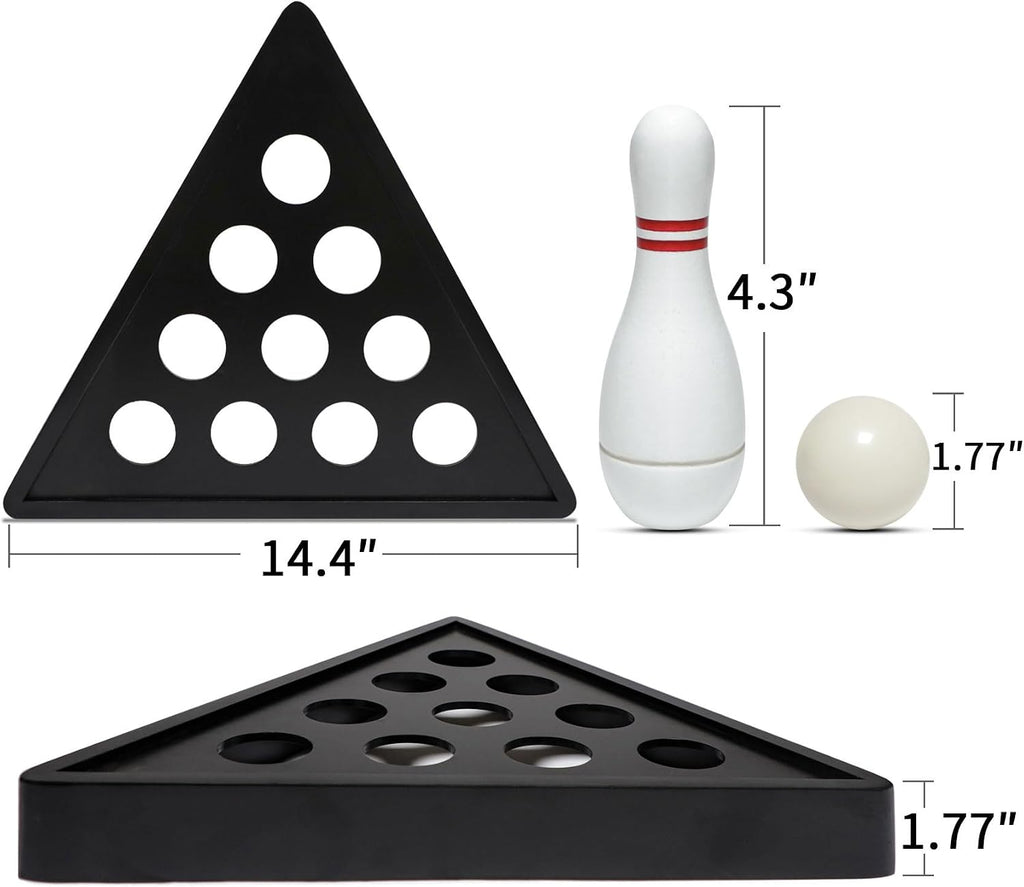 Shuffleboard Bowling Pin Set with 10 Pcs Premium Hardwood Bowling Pins Durabel Triangular Pinsetter Resin Bowling