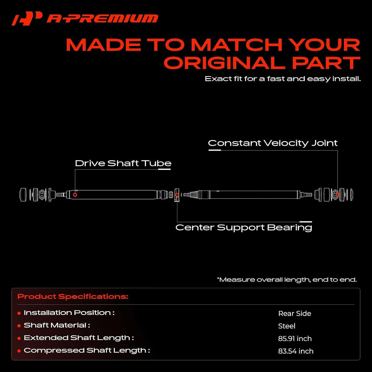 A-Premium Rear Drive Shaft Prop Shaft Driveshaft Assembly [Automatic Trans]