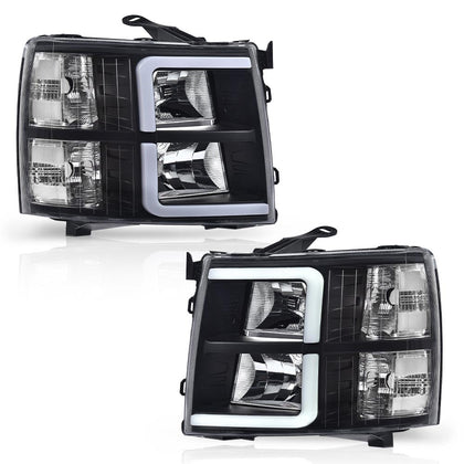 LED DRL Headlights Assembly Pair Fit 2007-2013 Chevy Silverado 1500