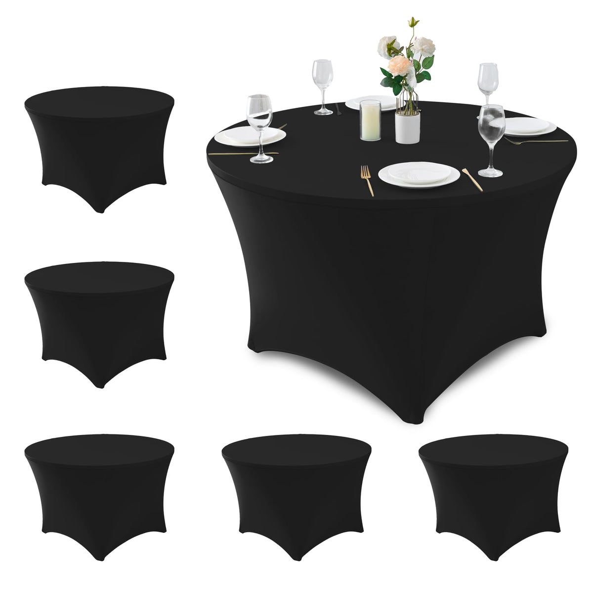 Fitted Round Table Covers 5ft-Spandex Elastic Stretch Black Table Cloths