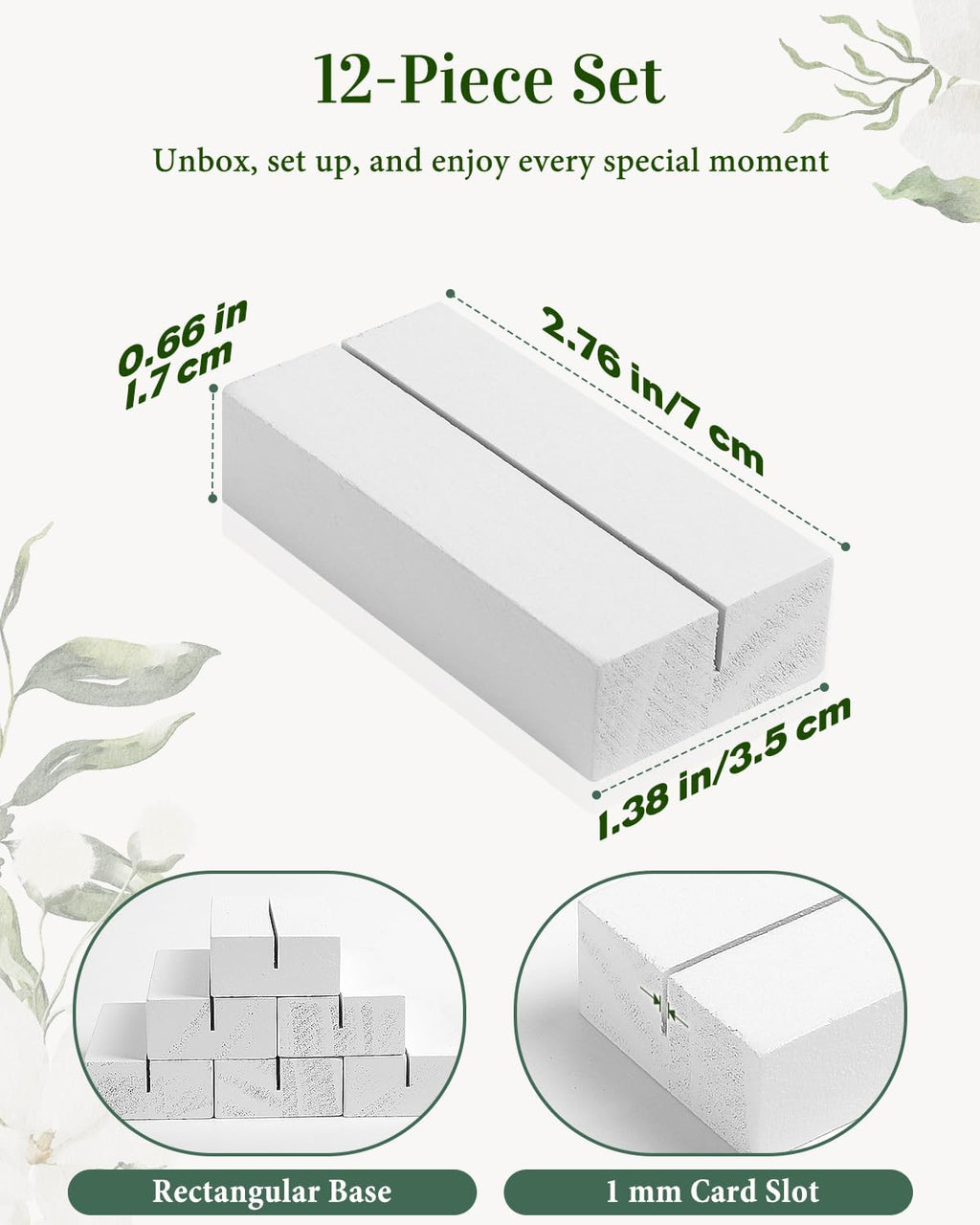 12 Pcs Wooden Table Number Holders, 2.76" x 1.38" x 0.66", White