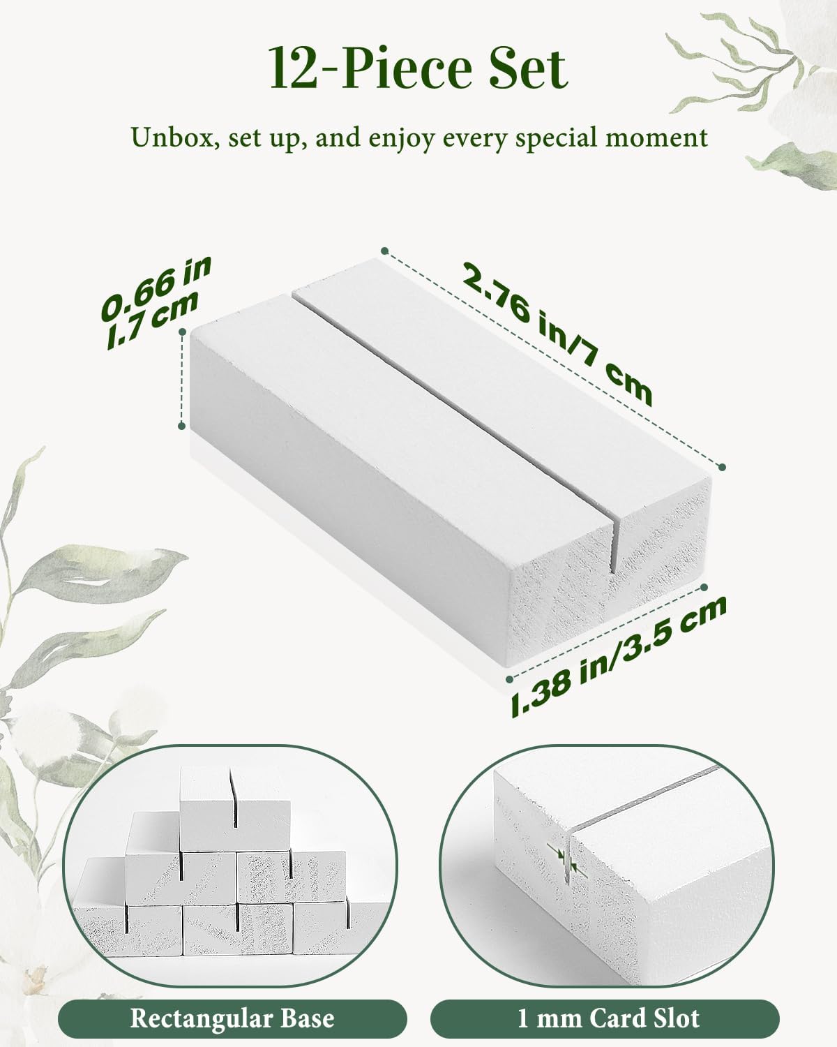 12 Pcs Wooden Table Number Holders, 2.76" x 1.38" x 0.66", White