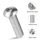 M6 x 12mm 100PCS Button Head Hex Socket Cap Screws Bolts, 304 Stainless Steel 18-8, Allen Hex Drive, Full Thread, Bright Finish, with Hex Spanner