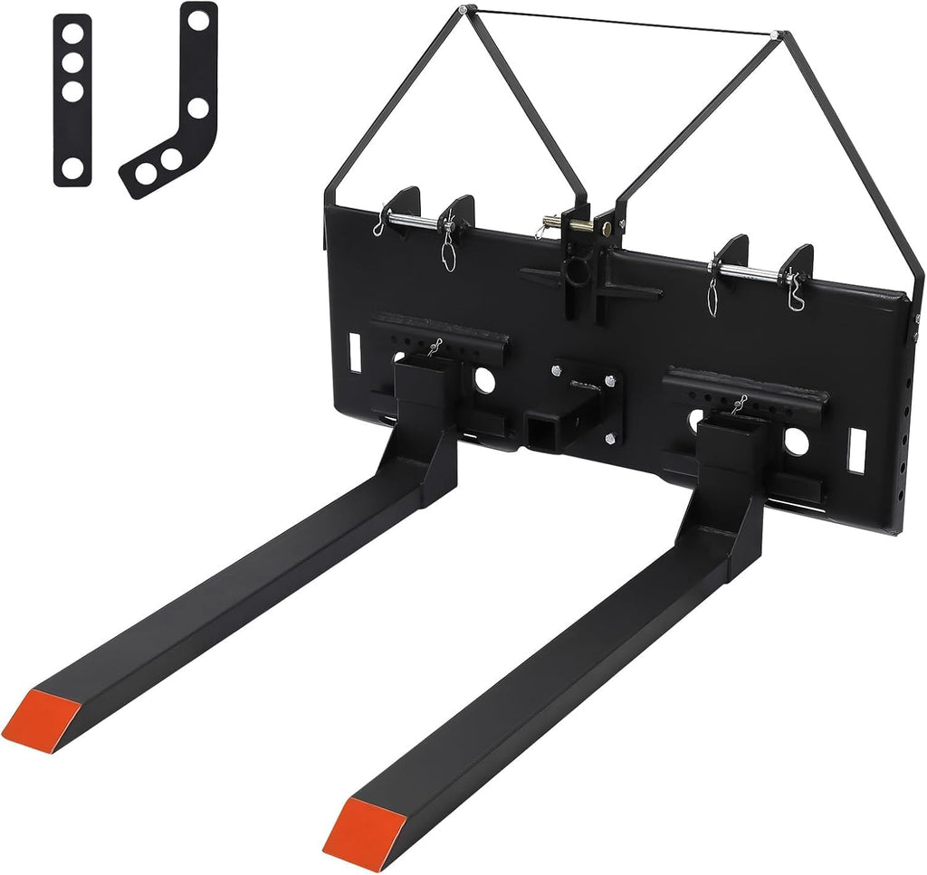 48 in Skid Steer Pallet Fork Blades, 4000 LBS Capacity Skid Steer Attachments with Hitch Ball Compatible with Loaders
