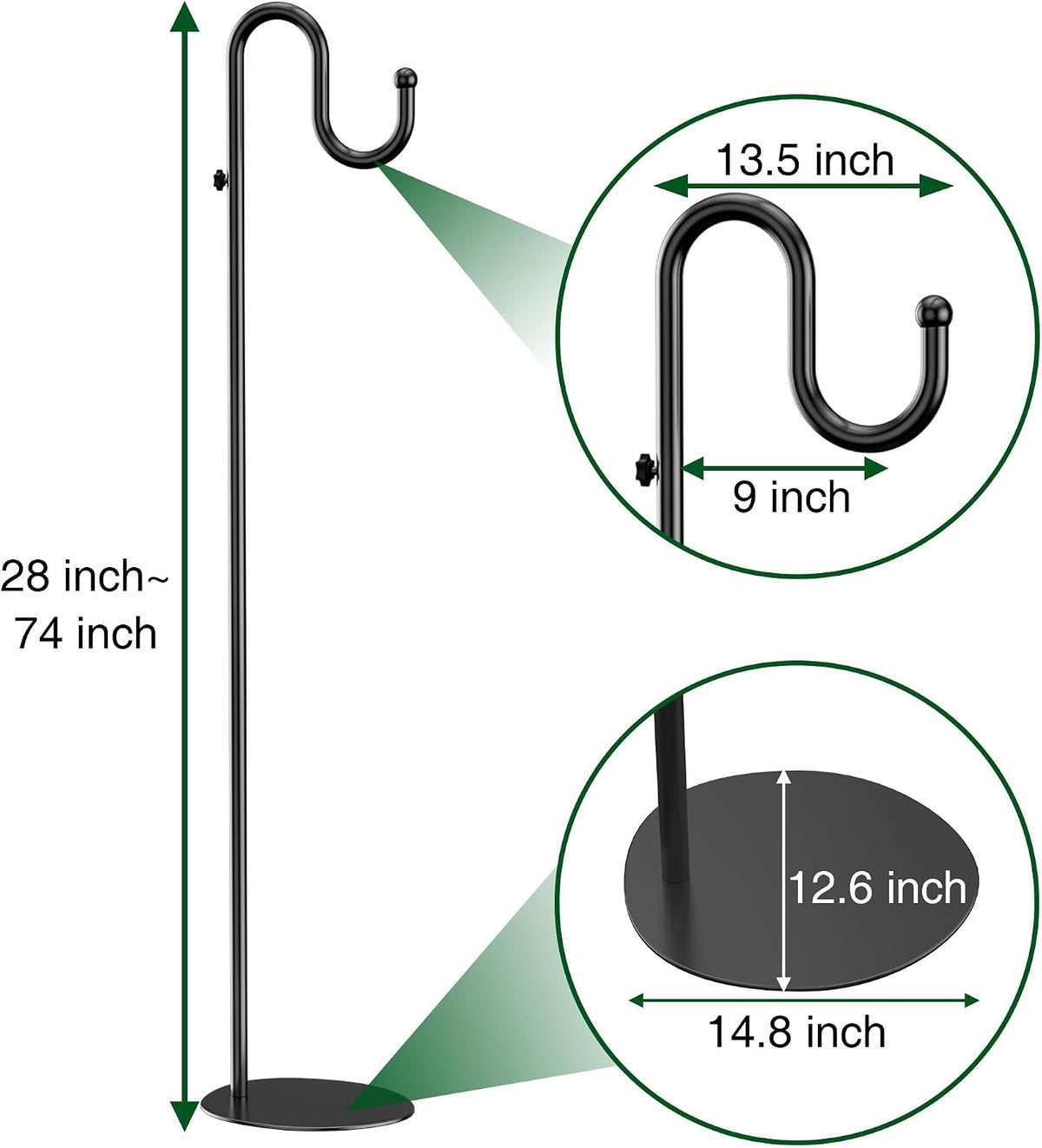 74" Shepherds Hook Stand: Hanging Bird Feeders, Plants, and Wind Chimes