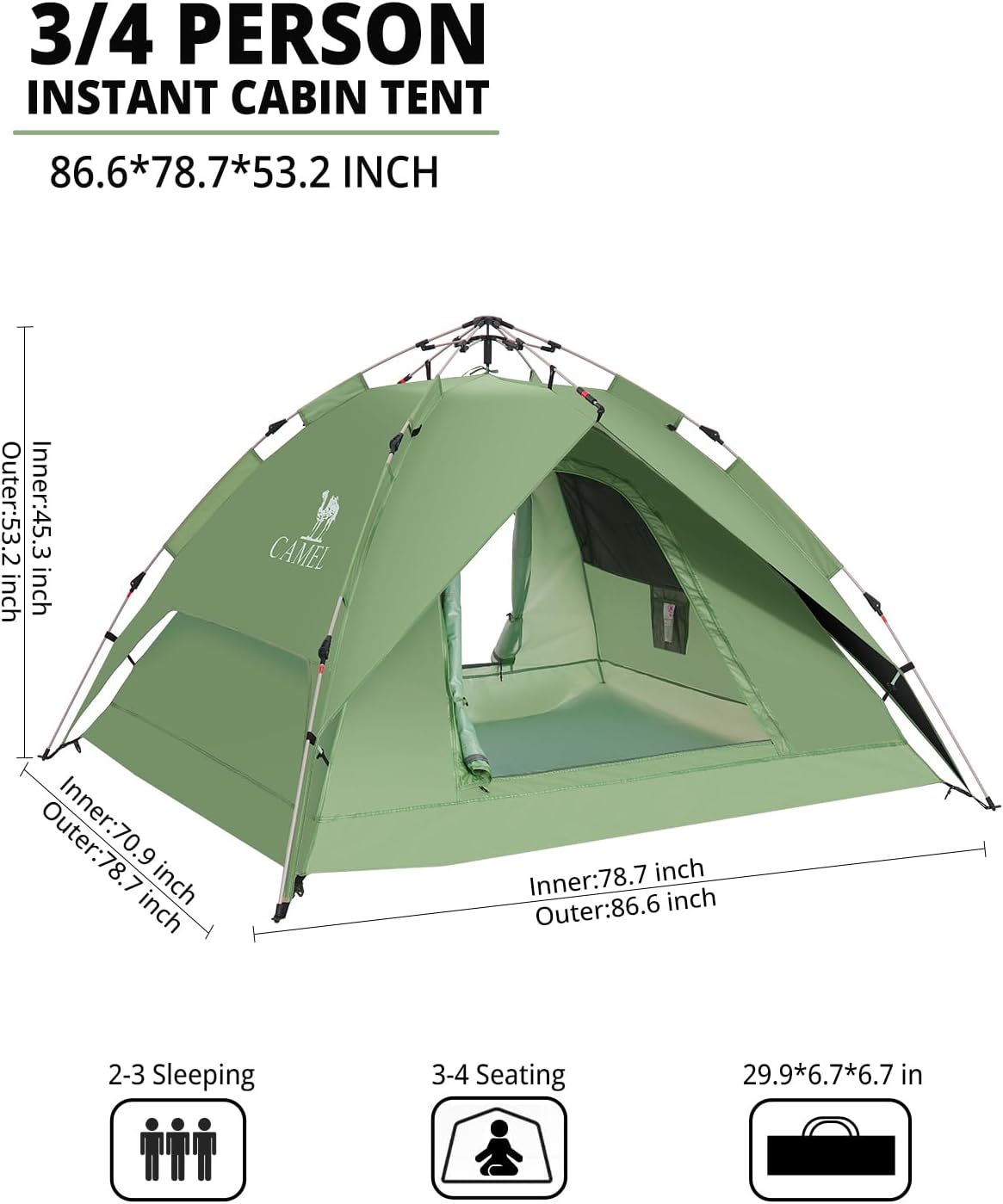 4/6 Person Instant Cabin Tent, Pop Up Windproof Tents for Camping, 60-Second Setup Family Tent with Carry Bag for