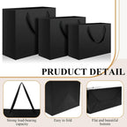 60 Pcs Black Paper Bags with Handles, Assorted Sizes Gift Bags