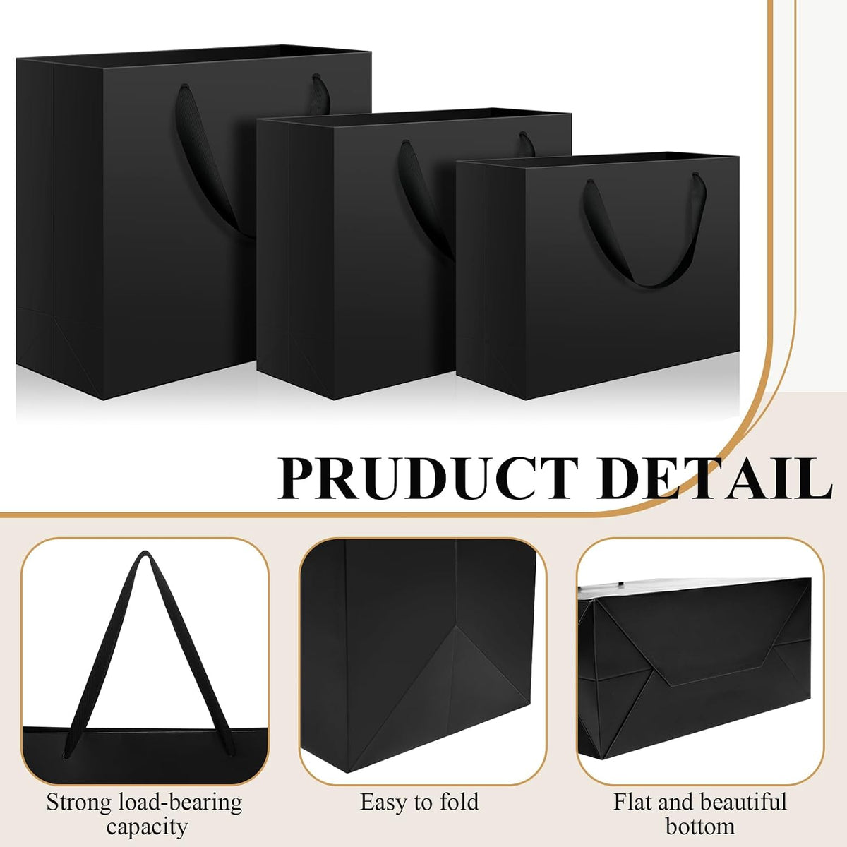 60 Pcs Black Paper Bags with Handles, Assorted Sizes Gift Bags