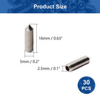 30Pcs M5 x 16mm Cone Point Allen Head Set Screws, 304 Stainless Steel