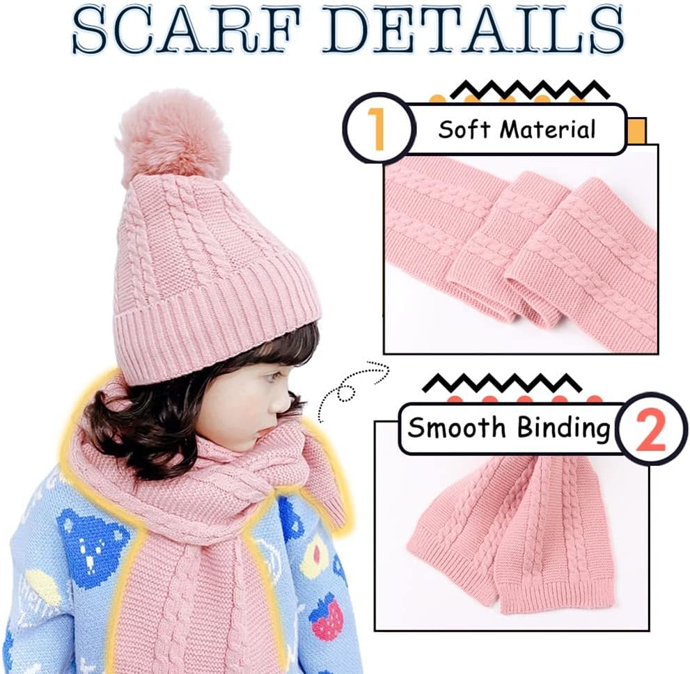 Kids Winter Hat Scarf Mittens Set Toddler Knitted Beanie Girls Fleece Children Neck Warmer Boys Warm Gloves 2-7 Years