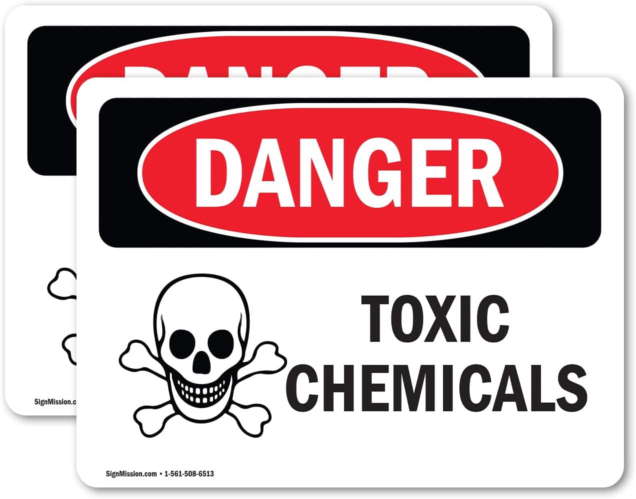 (2 Pack) Toxic Chemicals OSHA Danger Sign 10 Inch X 7 Inch Vinyl Label Decal Sticker Weather Resistant, UV Protected