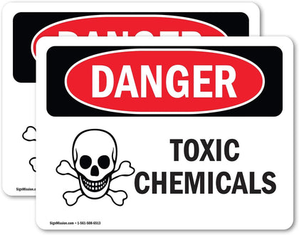 (2 Pack) Toxic Chemicals OSHA Danger Sign 10 Inch X 7 Inch Vinyl Label Decal Sticker Weather Resistant, UV Protected