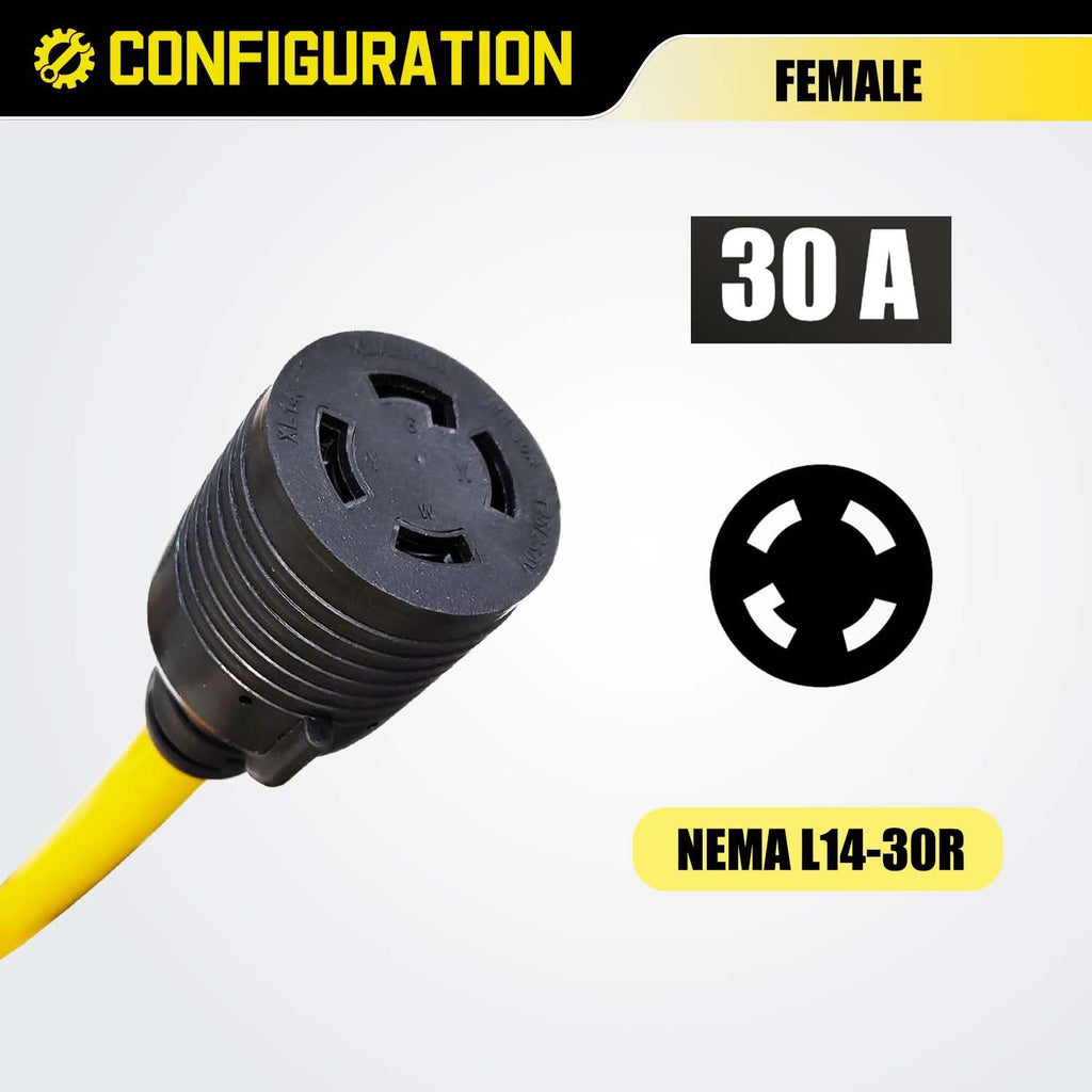 NEMA L5-30P to L14-30R Adapter Cord, 30 Amp 3 Prong to 4 Prong Twist Lock Generator Plug Adapter, Generator Transfer