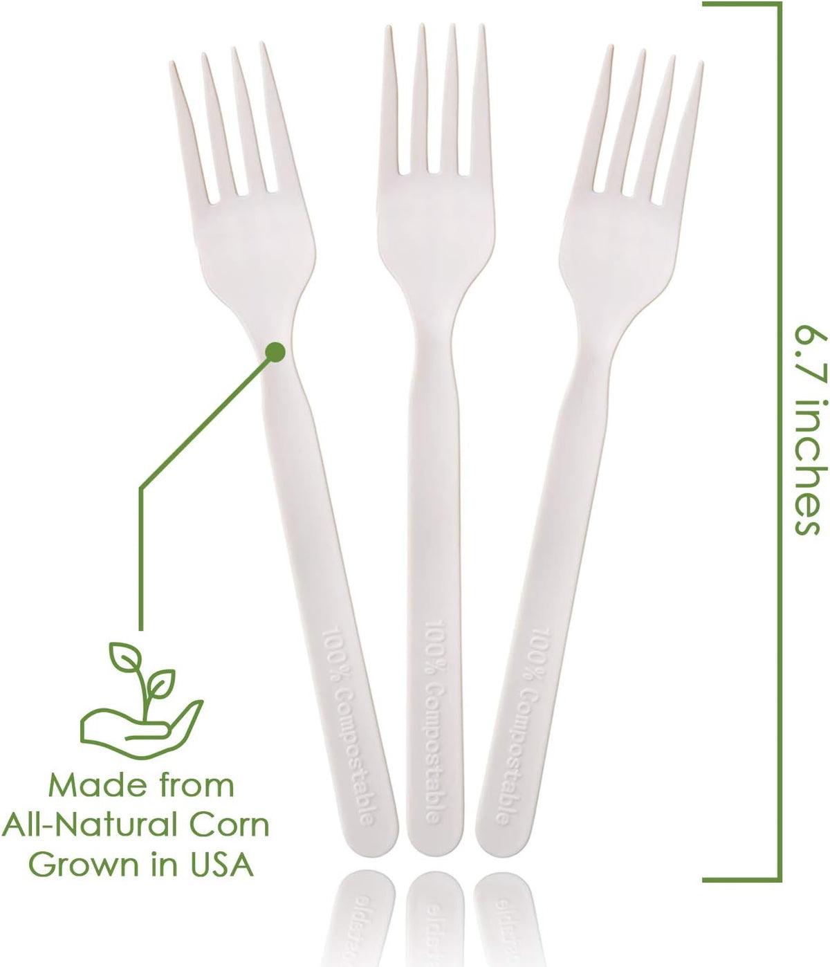 100% Compostable Forks - 500 Large Disposable Utensils (7 in.) Bulk Size Eco Friendly Durable and Heat Resistant