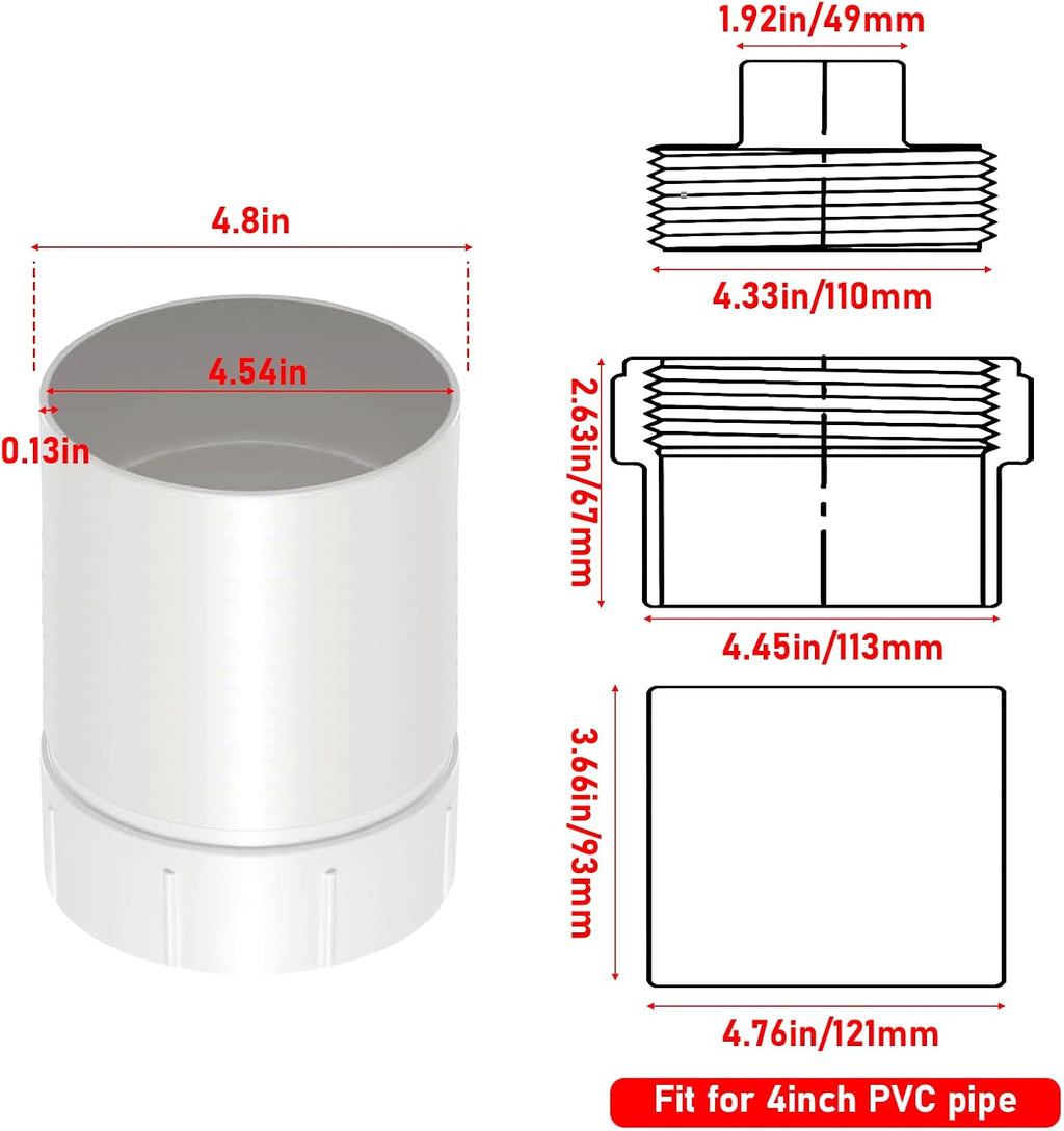 4-Inch PVC Sewer Cleanout Adapter, Hub Connection for Drain Pipe