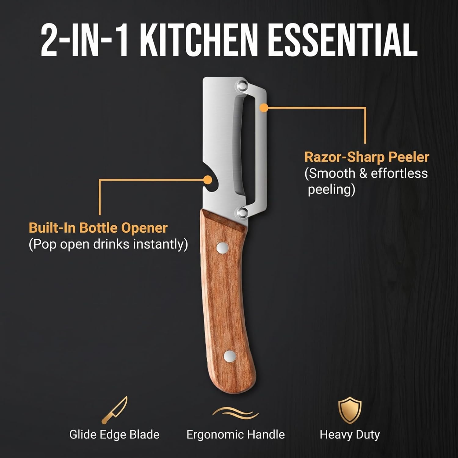 2 in 1 Fruit and Vegetable Peeler, Glide Edge Stainless Steel Vegetable Peeler with Wood Handle & Built-In Bottle