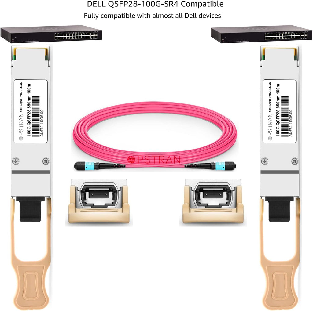100GBASE-SR4 QSFP28 Optical Transceiver Module Compatible with Dell QSFP28-100G-SR4 100G QSFP28 SR4 850nm 100m DDM MPO-12/UPC MMF