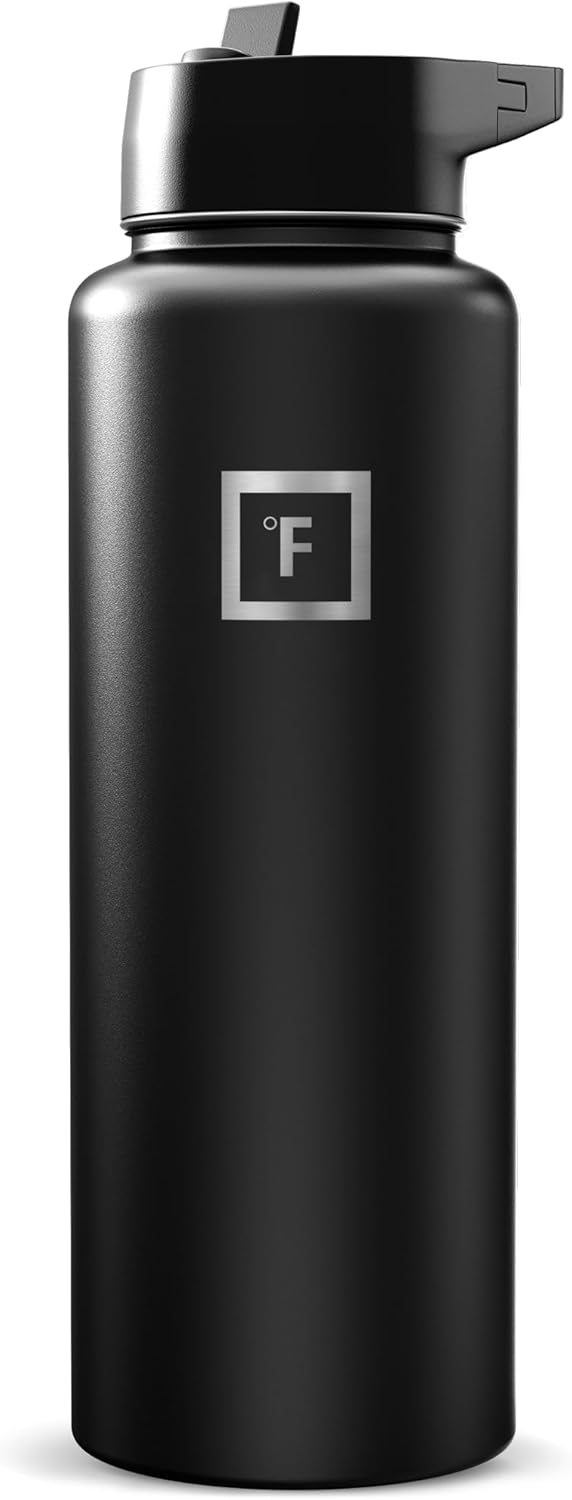 Camping & Hiking Hydration Flask with Straw, Wide Mouth Insulated Stainless Steel Sports Water Bottle - 40 oz