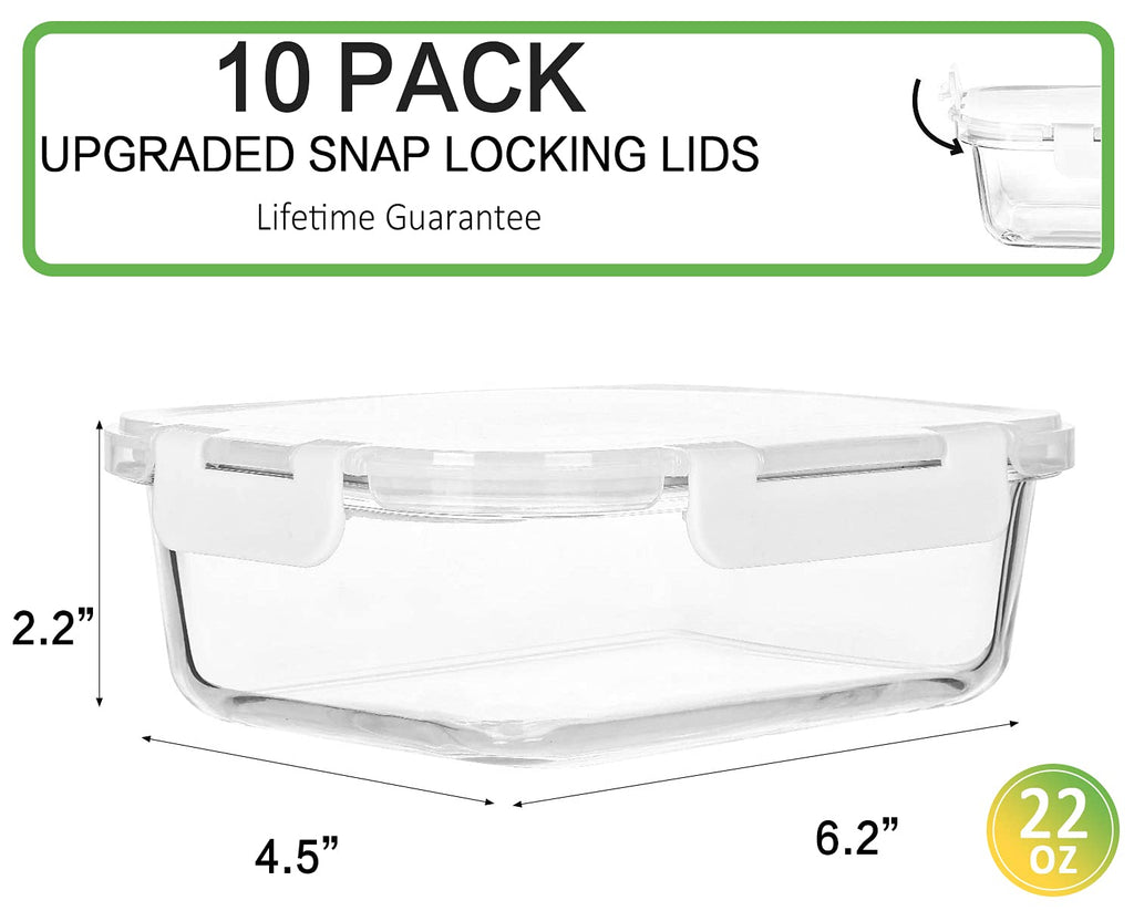 10 Pack,22 oz Glass Food Storage Containers with lids, White